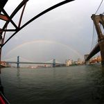 A rainbow over the Manhattan Bridge.